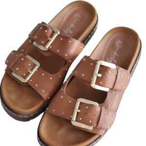Wonderly‎ Double Buckle Chunky Sandal Brown Lug Sole Studded Arizona Style SZ:7